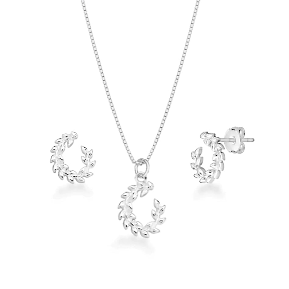 Conjunto Brinco e Colar Folhas